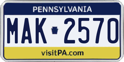 PA license plate MAK2570