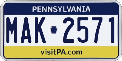 PA license plate MAK2571