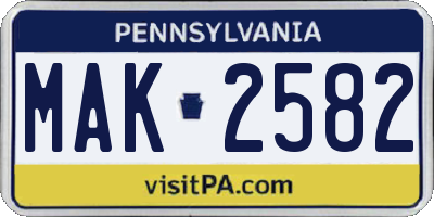 PA license plate MAK2582