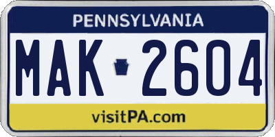 PA license plate MAK2604