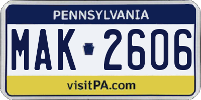 PA license plate MAK2606