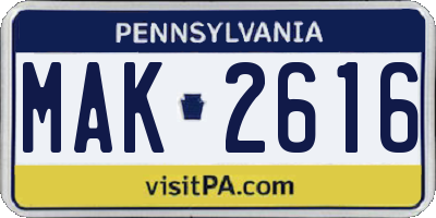 PA license plate MAK2616