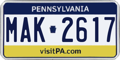 PA license plate MAK2617