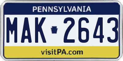 PA license plate MAK2643