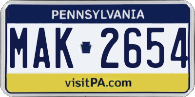 PA license plate MAK2654