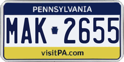 PA license plate MAK2655