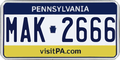 PA license plate MAK2666