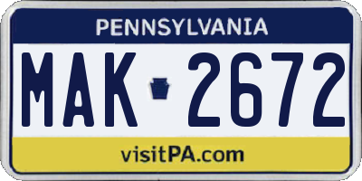PA license plate MAK2672