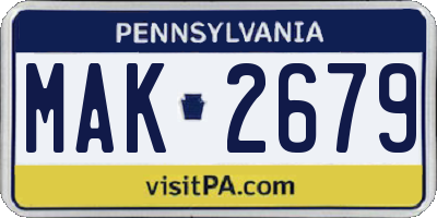 PA license plate MAK2679