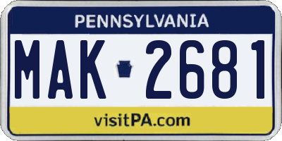 PA license plate MAK2681