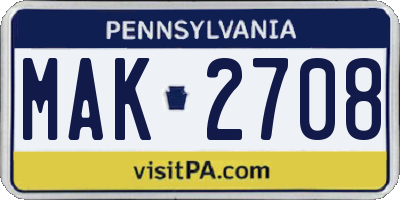 PA license plate MAK2708