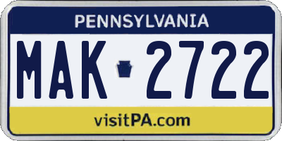 PA license plate MAK2722