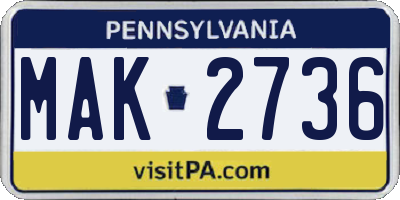 PA license plate MAK2736