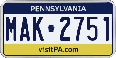 PA license plate MAK2751
