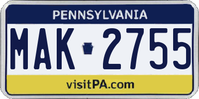 PA license plate MAK2755