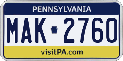 PA license plate MAK2760