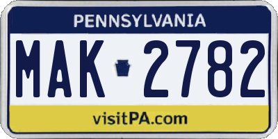 PA license plate MAK2782