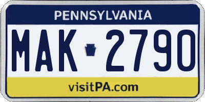 PA license plate MAK2790