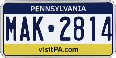 PA license plate MAK2814