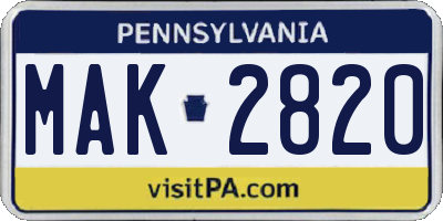 PA license plate MAK2820