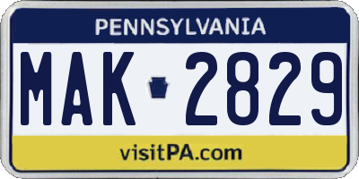 PA license plate MAK2829