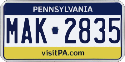 PA license plate MAK2835