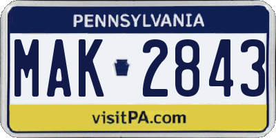 PA license plate MAK2843