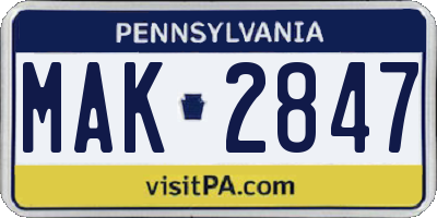 PA license plate MAK2847