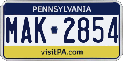 PA license plate MAK2854