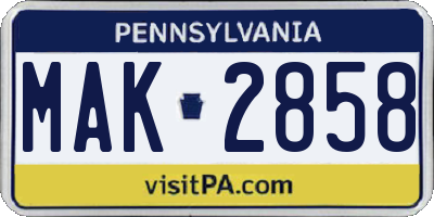 PA license plate MAK2858