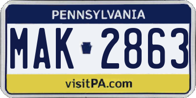 PA license plate MAK2863