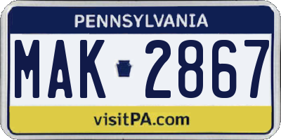 PA license plate MAK2867