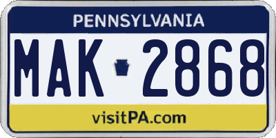PA license plate MAK2868