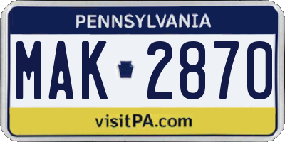 PA license plate MAK2870