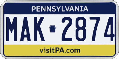PA license plate MAK2874