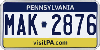 PA license plate MAK2876