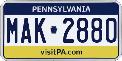 PA license plate MAK2880