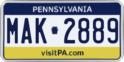 PA license plate MAK2889