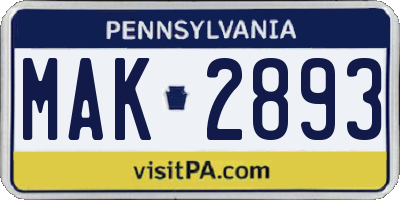PA license plate MAK2893