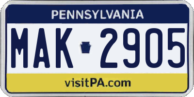 PA license plate MAK2905