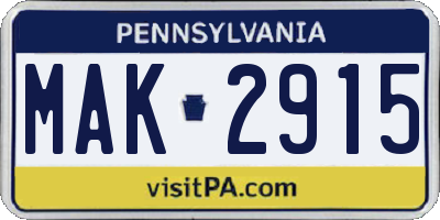 PA license plate MAK2915