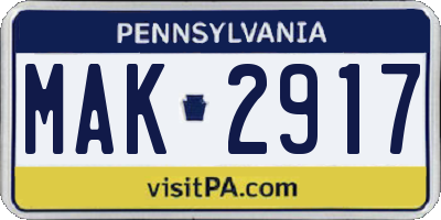 PA license plate MAK2917