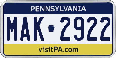 PA license plate MAK2922
