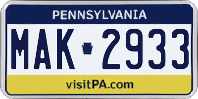 PA license plate MAK2933