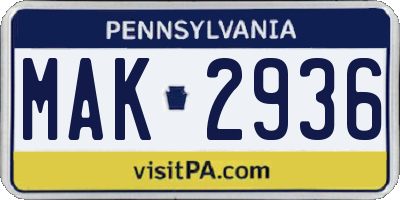 PA license plate MAK2936