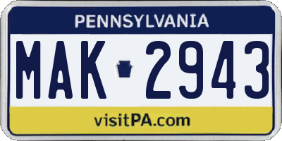 PA license plate MAK2943