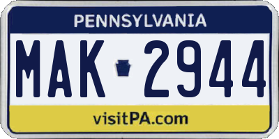 PA license plate MAK2944