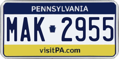 PA license plate MAK2955