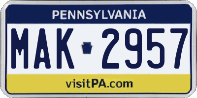 PA license plate MAK2957