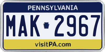 PA license plate MAK2967